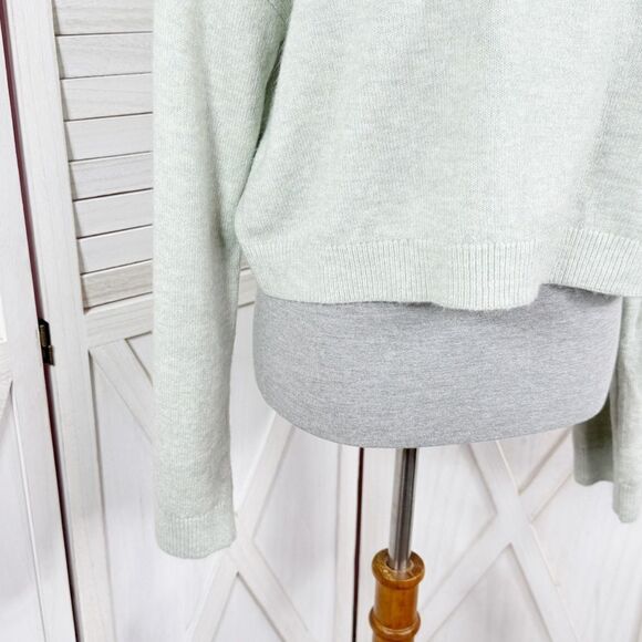 H&M Faux Pearl Beaded Neck Crop Sweater Mint Green Medium Long Sleeve - Picture 7 of 13